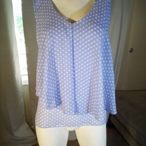 Suzy Shier Blue and White Relaxed Tiered Tank Top